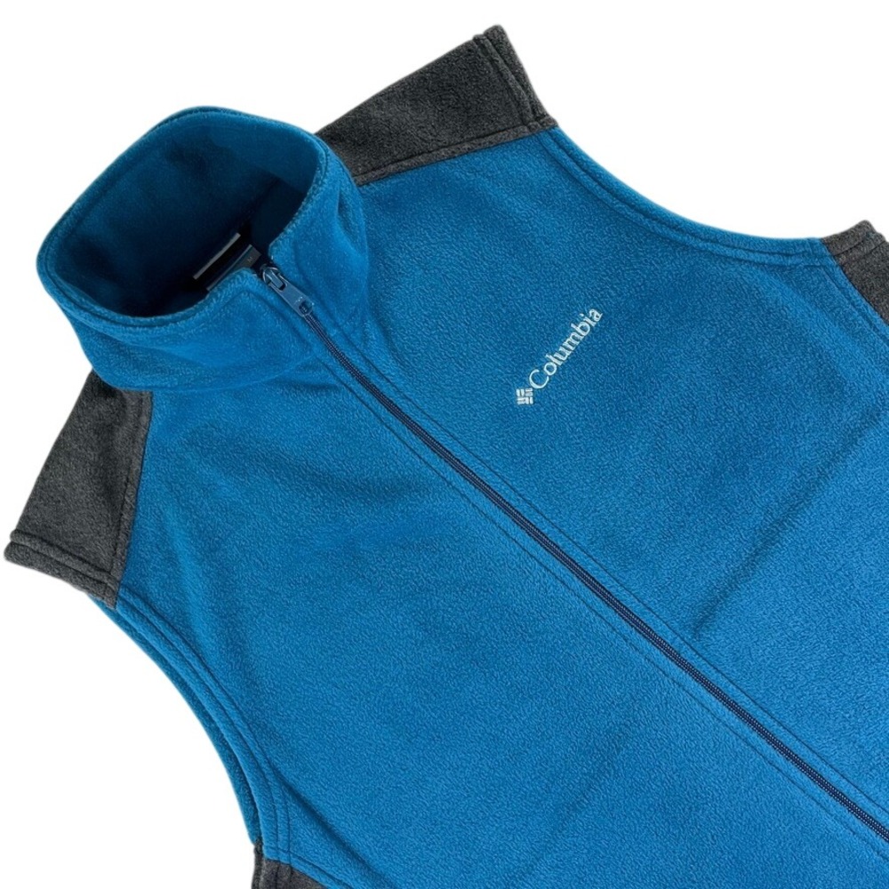 Columbia Fleece Vest Mens M Blue Gray Full Zip Outdoor Hiking Zip Pockets